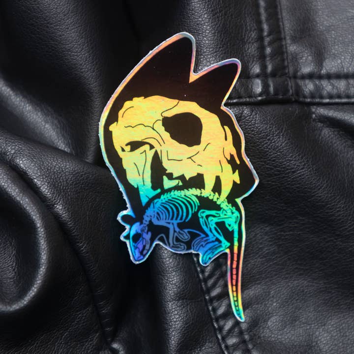 Cat and Mouse Xray Holographic Vinyl Sticker for wholesale by Crinkle Crow Studio