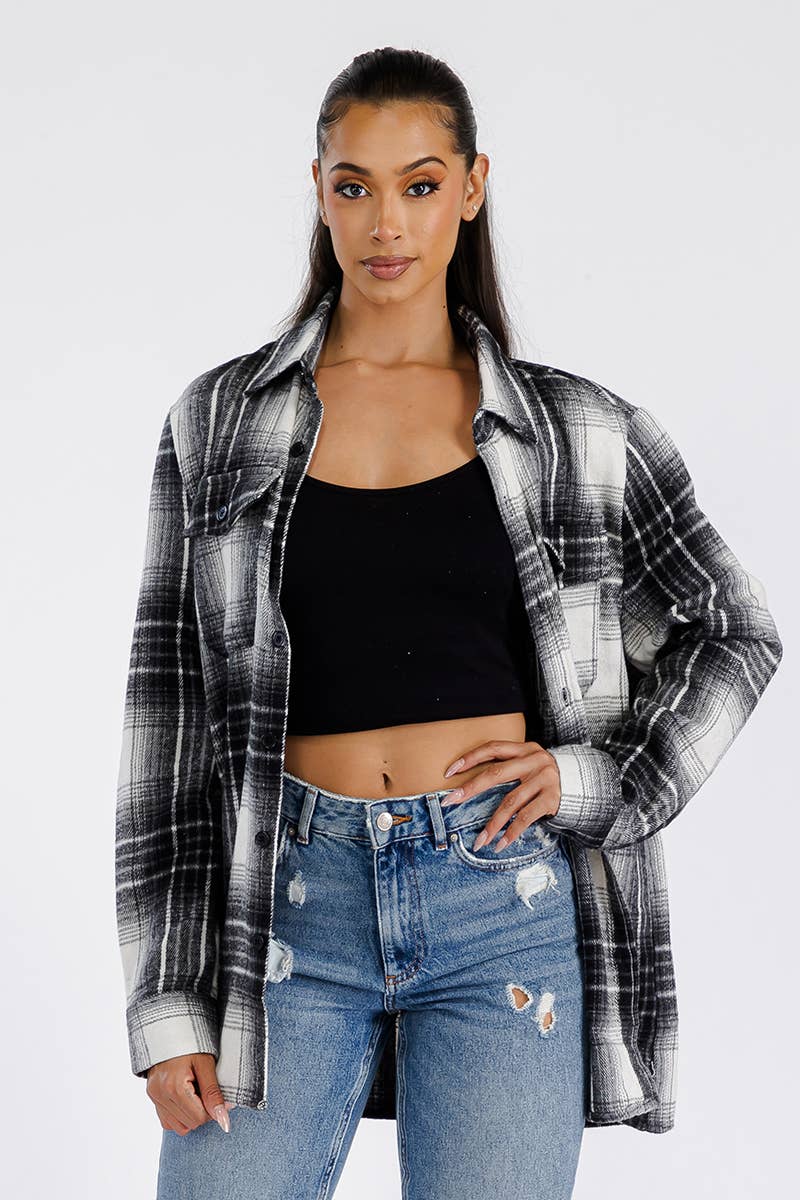 WEIV - Wholesale Shirt Jacket/Shacket - Women's - Boyfriend Oversized Soft Flannel Shacket1