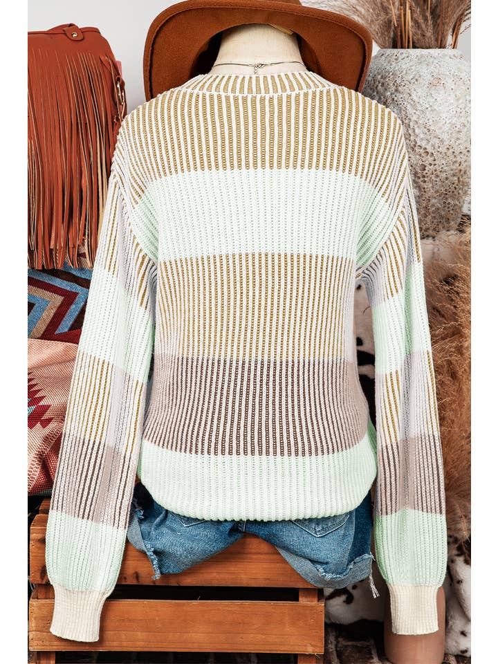 fashionworks - Wholesale Knit Sweater - Women's - Fall Colorblock Textured Knit Bubble Sleeve Sweater