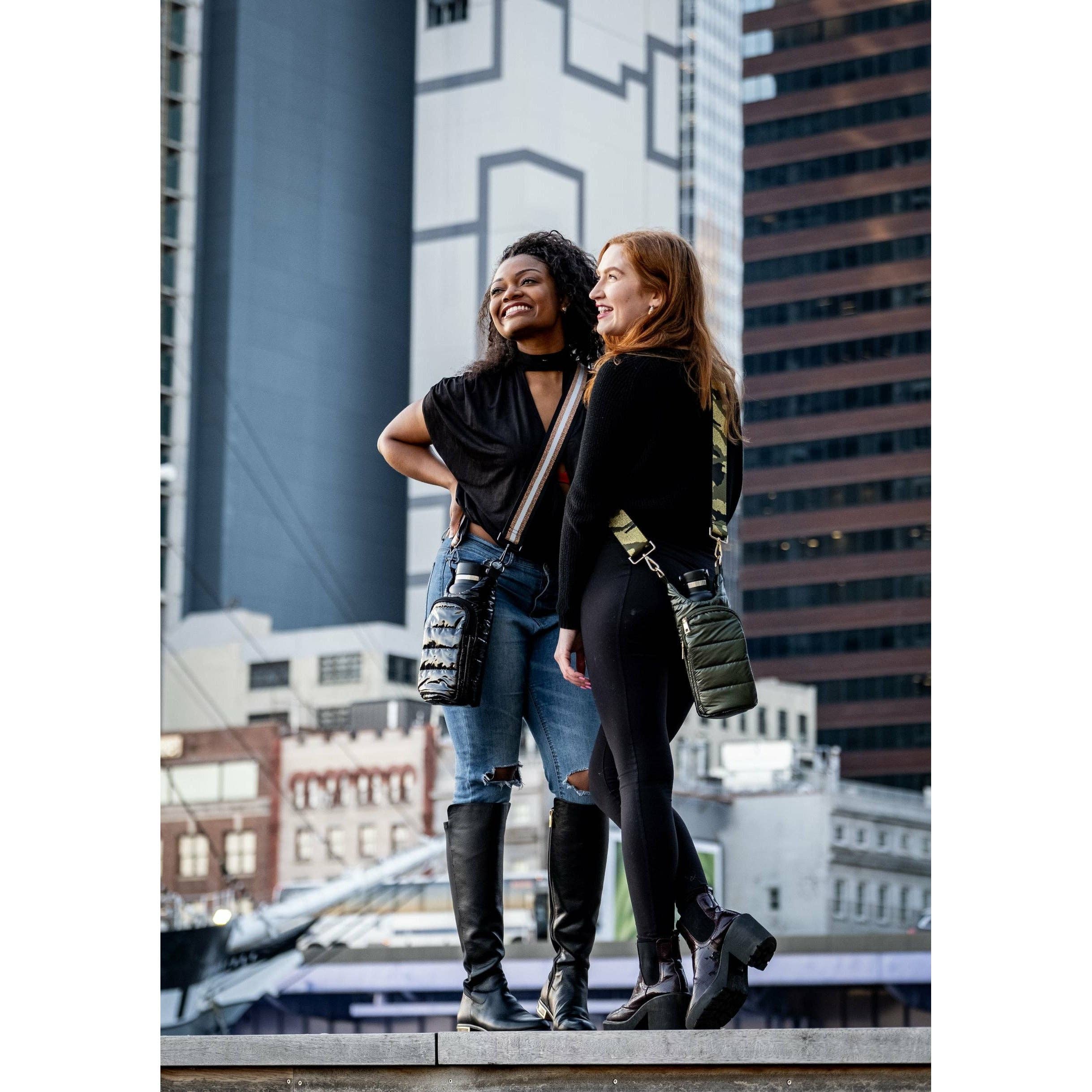 WanderFull - Wholesale Crossbody Bag - Women's - Army Green Shiny HydroBag® with Camo Strap2