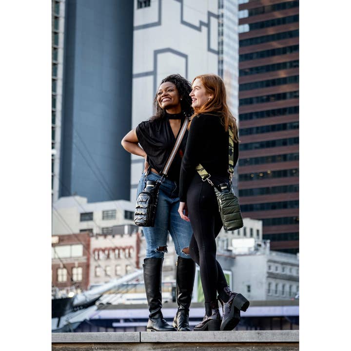 WanderFull - Wholesale Crossbody Bag - Women's - Army Green Shiny HydroBag® with Camo Strap2