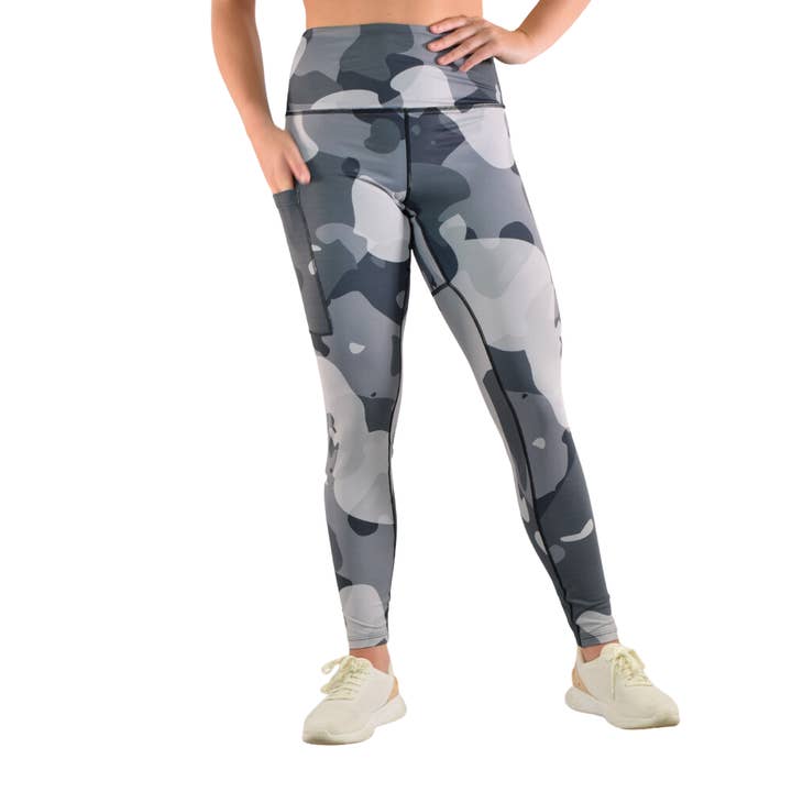 Läckagesäkra Leggings - Grå/Svart Camo för wholesale av Moxie Fitness Apparel