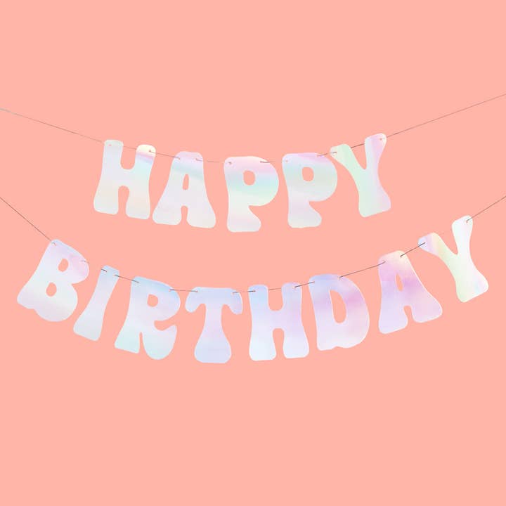 Petit Fetti - Wholesale Party Sign/Banner - Happy Birthday Iridescent Foil Banner, Party Supplies, Decor