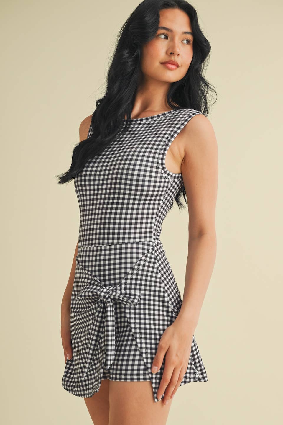 KIMBERLY C - Wholesale Athletic Dress - Women's - Gingham Print Sleeveless Wrap Tie Front Dress 51