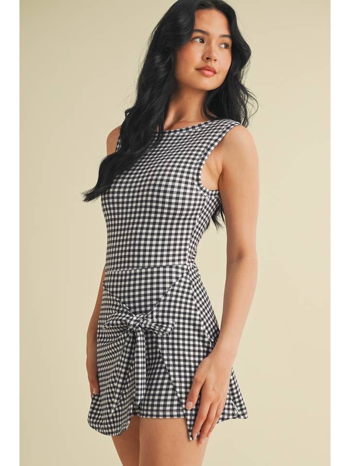 KIMBERLY C - Wholesale Athletic Dress - Women's - Gingham Print Sleeveless Wrap Tie Front Dress 51