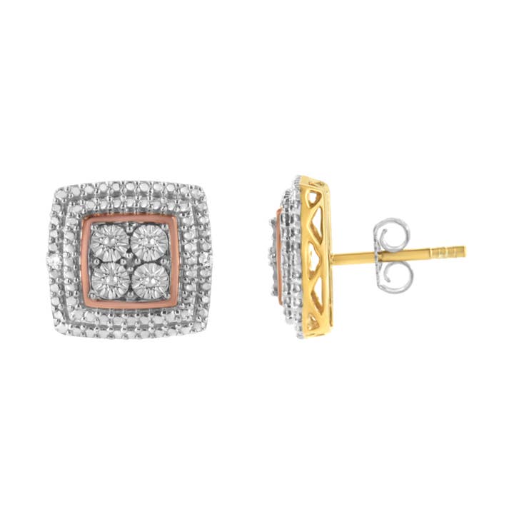 Boucle d'oreille rehaussée de diamants en or jaune, blanc et rose sur argent pour la vente par Infinite Jewels