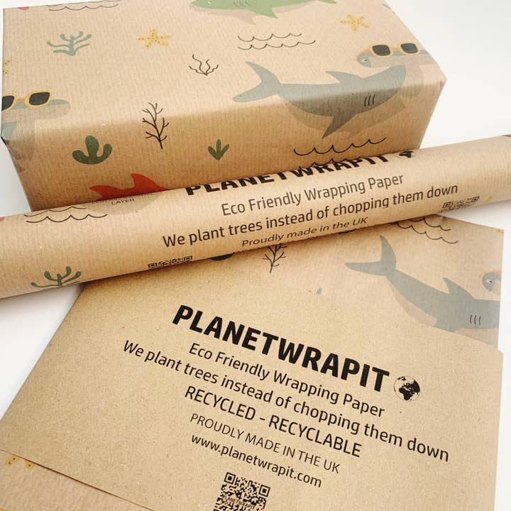 PlanetWrapIt โ wholesale Wrapping paper roll โ Shark Recycled Kraft Wrapping Paper Gift Wrap3