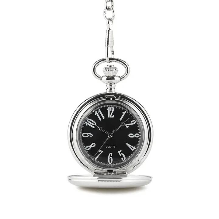 Weddingstar Inc. - Wholesale Pocket Watch - Men's - Diamond Embossed Silver Pocket Watch & Fob - Monogram