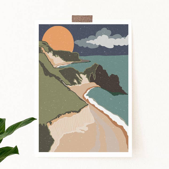 Seaside Sunshine Indigo, Teal, and Green Modern Beach Print for wholesale by Studio Miller