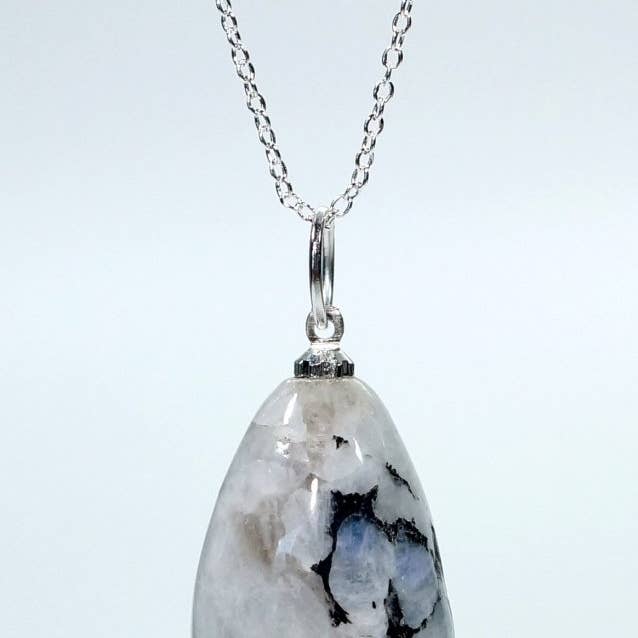 Crystal River Gems LLC - Wholesale Individual Charm/Pendant - SET OF 4 - Rainbow Moonstone Teardrop Pendant with Silver Bail / 1" AVG