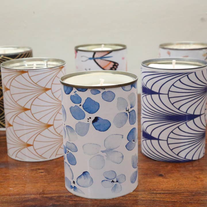 "Recycled Tin" Soy Wax Essential oil Scented Tin Candle for wholesale by Essence Candle Boutique