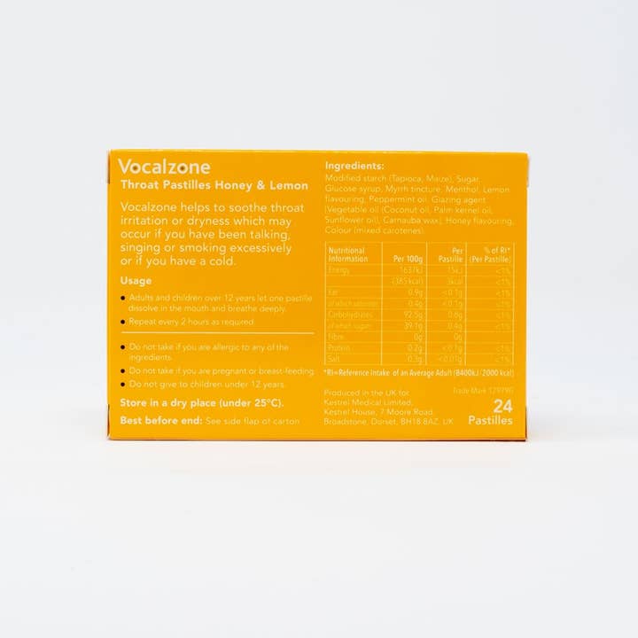 Vocalzone - Venta al por mayor Suplementos/vitaminas para beber - Pastillas para la garganta Vocalzone — Miel y Limón3