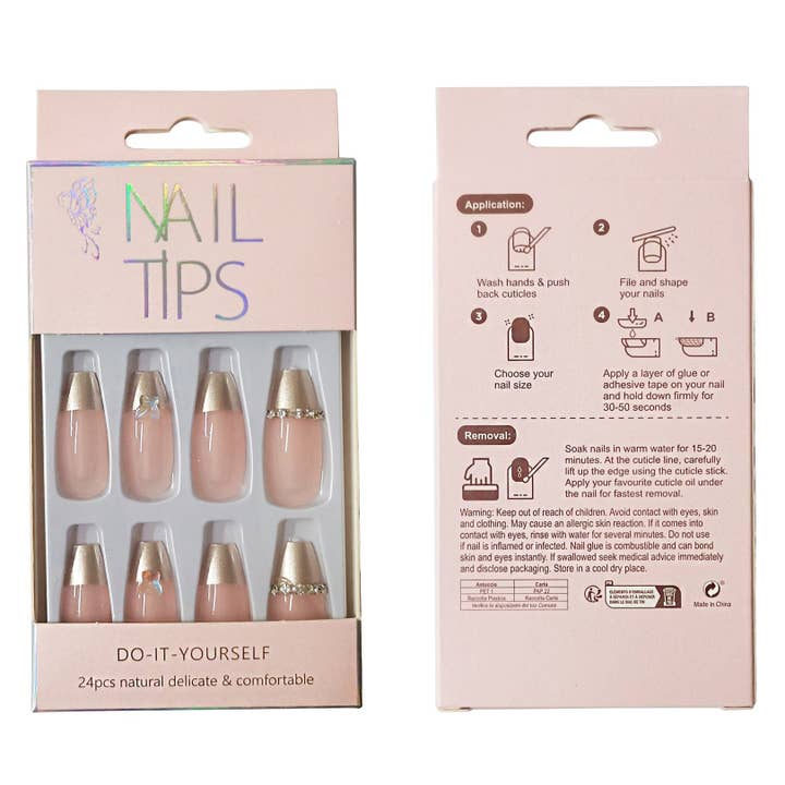 ONE STYLE RHINESTONE DECOR BALLERINA FAKE NAIL SET 1201-48 (12PC) for wholesale on Faire