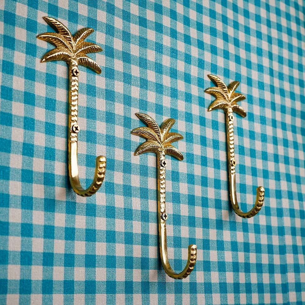 3 Piece Brass Plam Tree Coat Hooks Wall Mount Golden for wholesale on Faire1