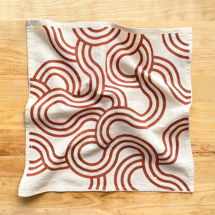 Bright Beige - Wholesale Dinner & Cloth Napkin - Warm Winding Loops, Hand Printed Cotton Napkins, Set of 42