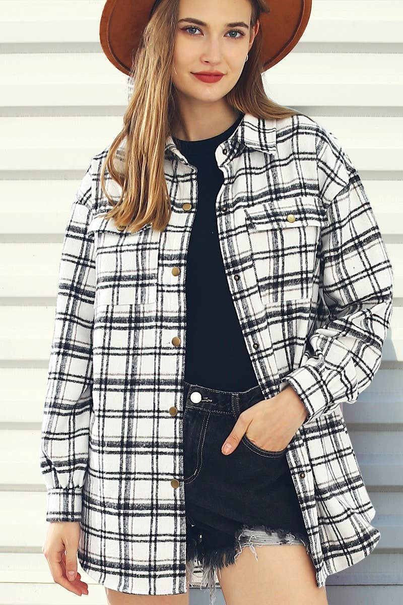 NINEXIS - Vente Veste-chemise – femme - CWOJA406_VESTE À CARREAUX EN FLANELLE SANS POCHE LATÉRALE15