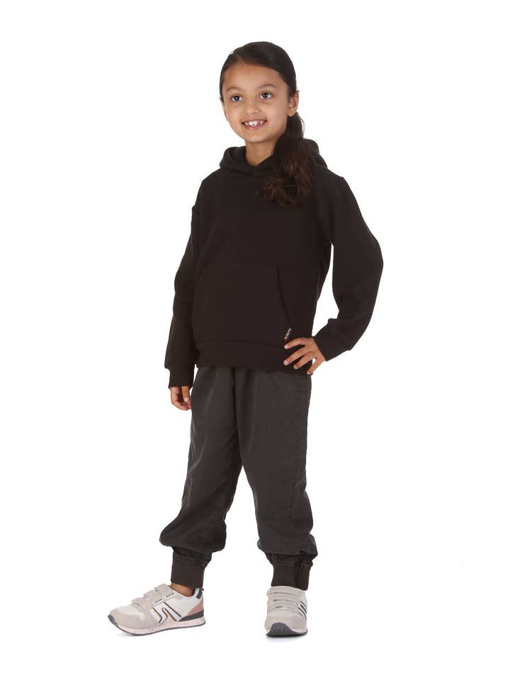 Trendy Toggs Kids Plain Overhead Black Hoodie for wholesale on Faire