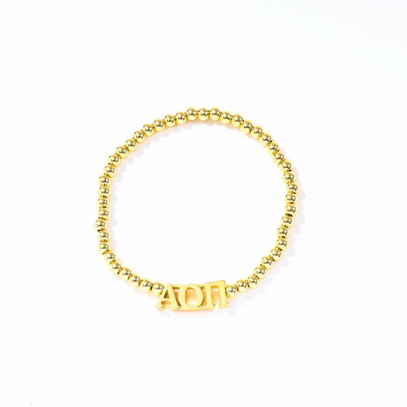 Color Shout - Wholesale Beaded Bracelet - B211 - Sorority: Gold Beaded Bracelet with Greek Letters on Stretch Cord25