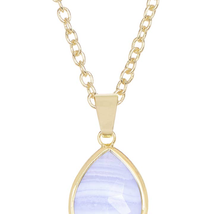 Zoey Simmons – Colar pingente/pendente por atacado – Colar com pingente de ágata de renda azul - GF0