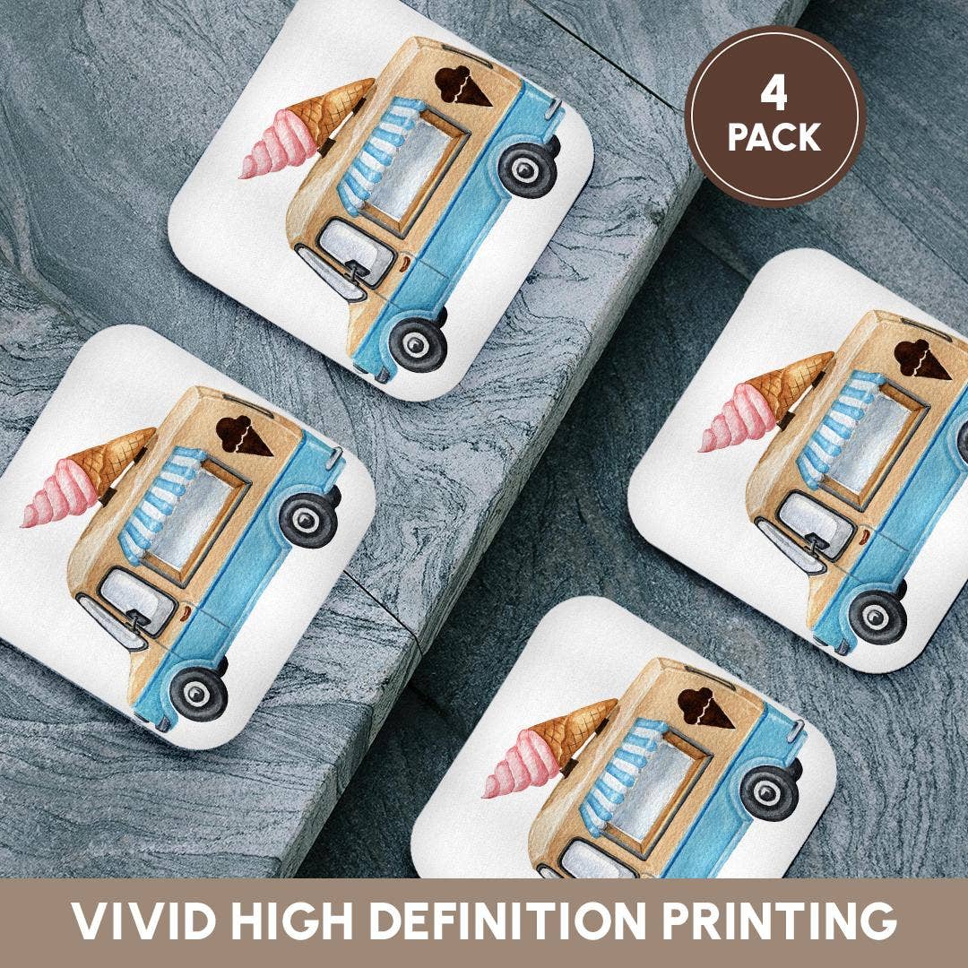 3dRose - Wholesale Coasters - 3dRose, Cute Ice Cream Truck Illustration, Coaster12