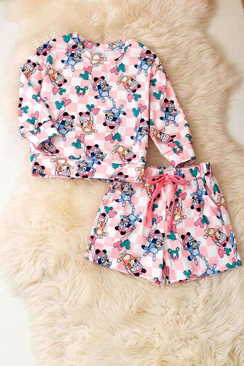 Kids Charm Online - Vente Ensemble haut et short – enfant - Ensemble 2 pièces pour filles avec personnage de chien de Noël imprimé. OFG53157 AMY1