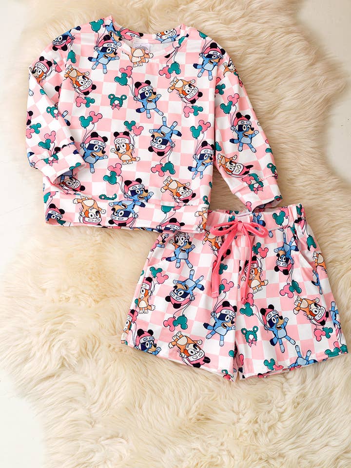 Kids Charm Online - Wholesale Top & Short Set - Kids - Dog Christmas character printed girls 2 piece set. OFG53157 AMY1