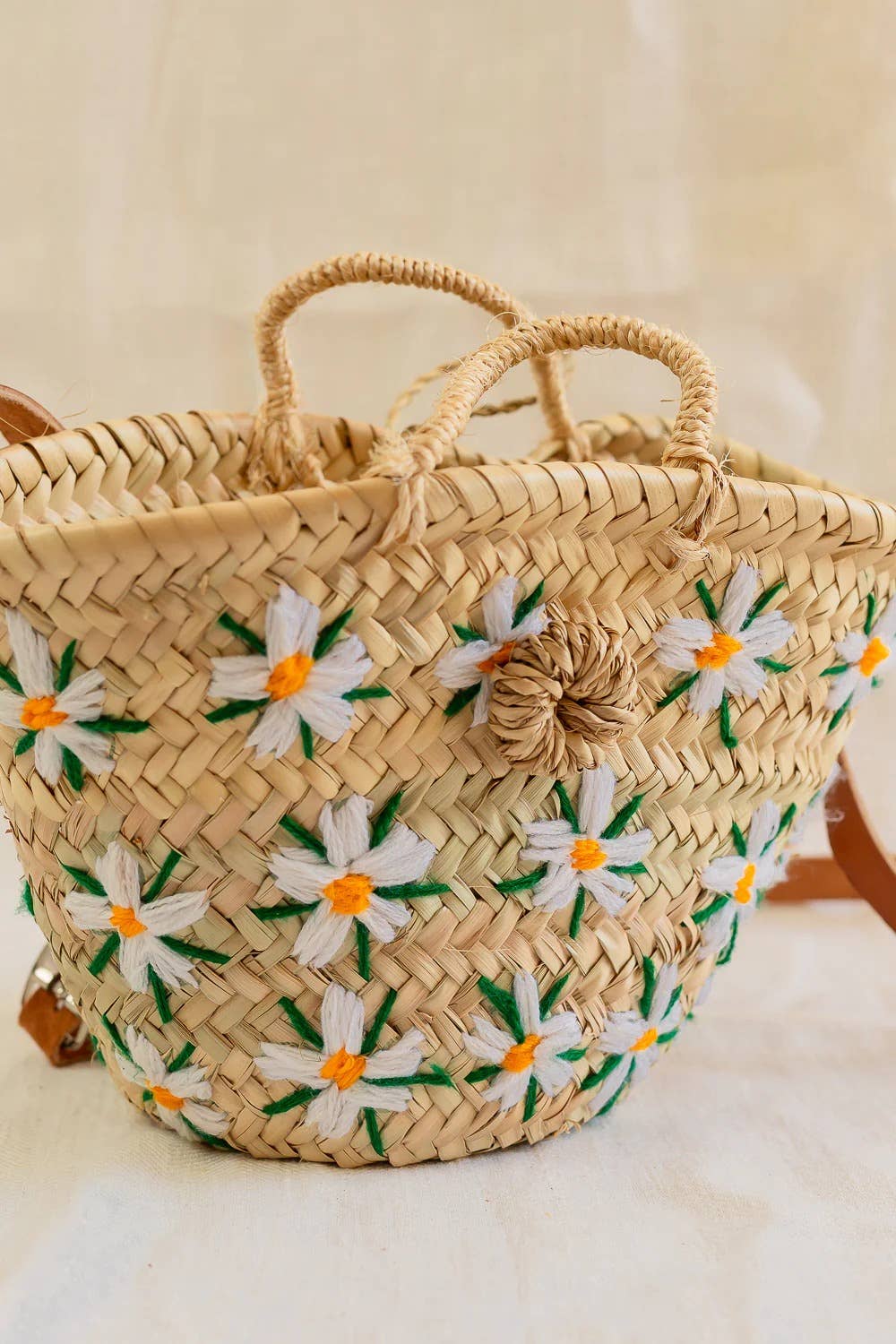 High crafty – wholesale Basket – 🌼 Mini Basket Anza – Handmade Palm Basket with Daisy Embroi1