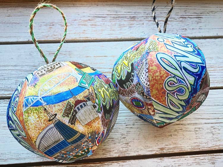 Domesticadence - Wholesale Ornament - Hand-Drawn Nashville Tennessee Handmade Mini-Globe Ornament6