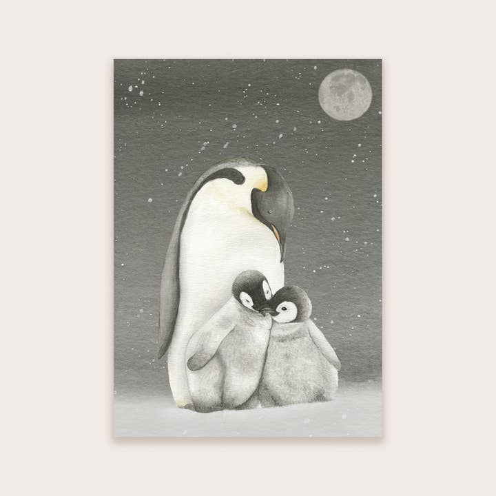 Appeloogje - Wholesale Christmas Card - Postcard penguins dark2
