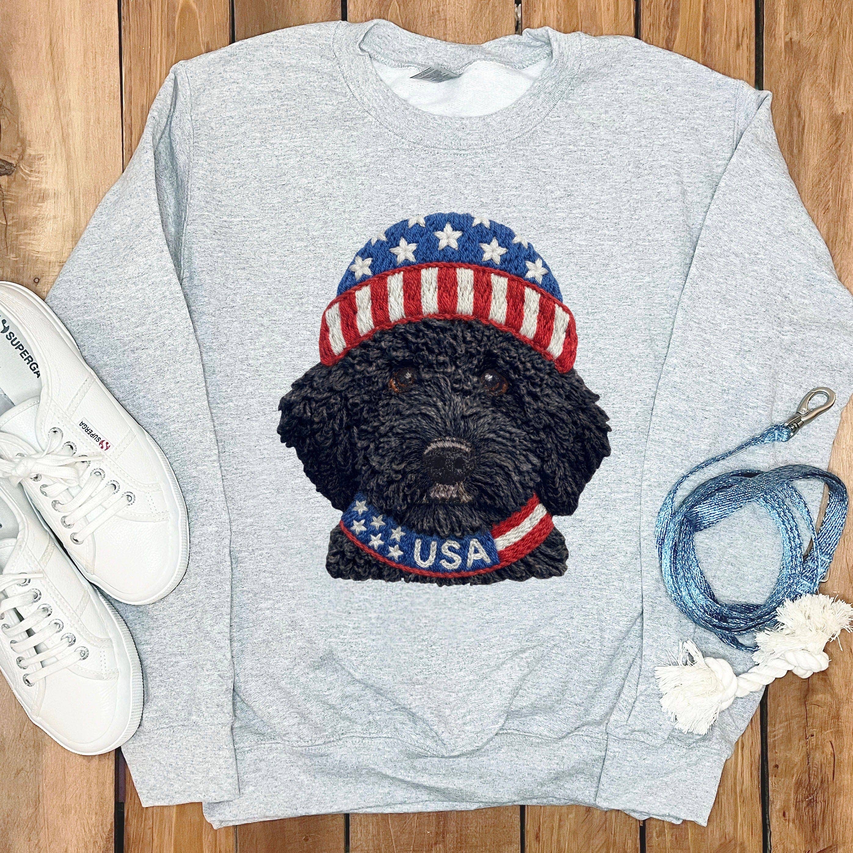 Puppy Jo - Wholesale Graphic Sweatshirt - Unisex - Patriotic Black Goldendoodle Sweatshirt2