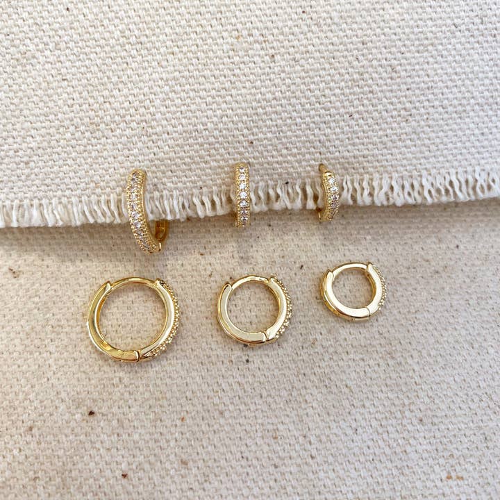 GoldFi - Wholesale Huggie Earrings - 18k Gold Filled Clear CZ Hoop Trio