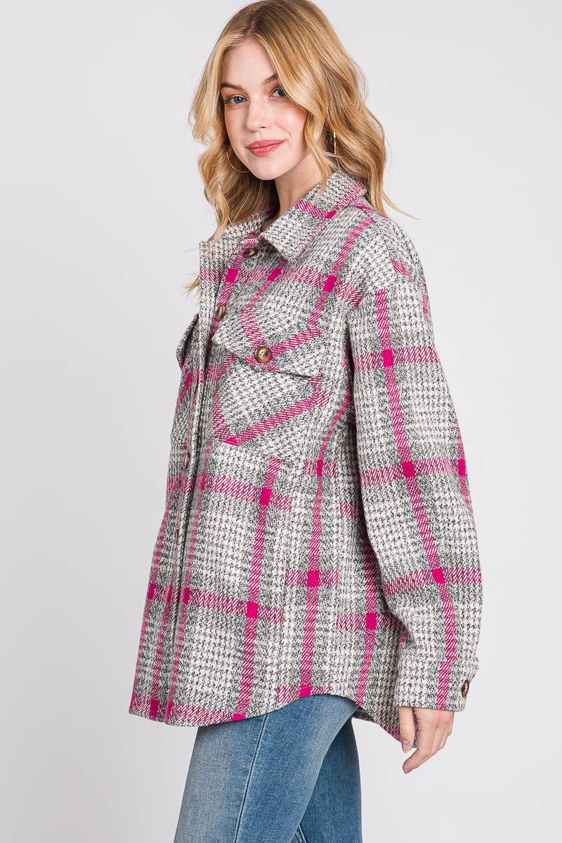 ELLEBORN – wholesale Shirt Jacket/Shacket - Women’s – Wide Plaid Button Down Jacket 3451T6