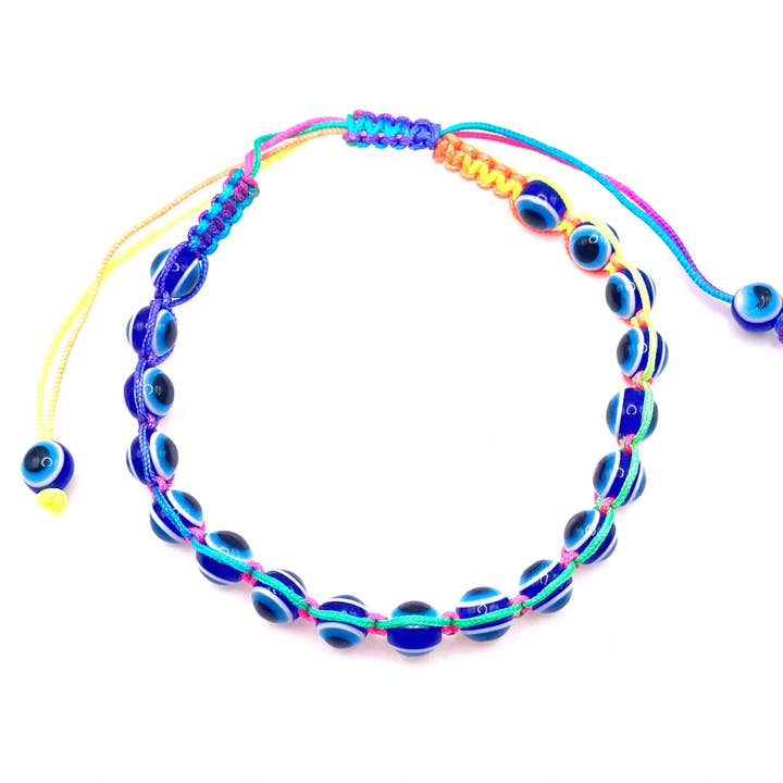 Rainbow Evil Eyes String Bracelet for wholesale by Gewlery By G