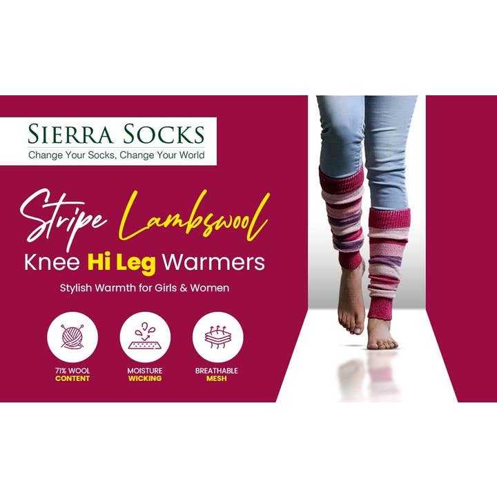 Sierra Socks - Wholesale Legwarmers - Women's - Girl's Stripe Lambswool Knee Hi Leg Warmers W42425