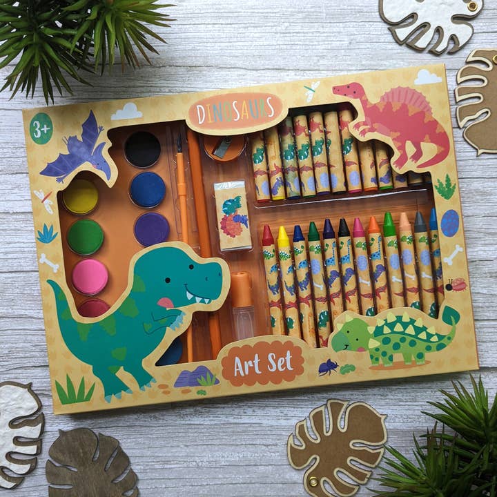 Set d'art pour enfants Dinosaurs, 42 pièces - Pour 3 à 8 ans - Comprend peintures et crayons pour la vente par Robert Frederick Ltd