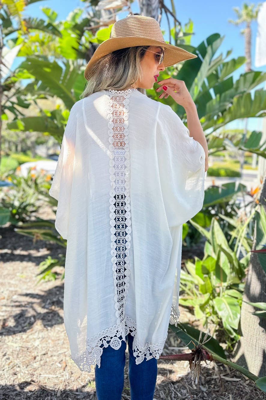 Bege Bege Sólido com Detalhe em Renda com Detalhe em Renda Capa Quimono Frente Aberta para venda a revendedores na Faire5