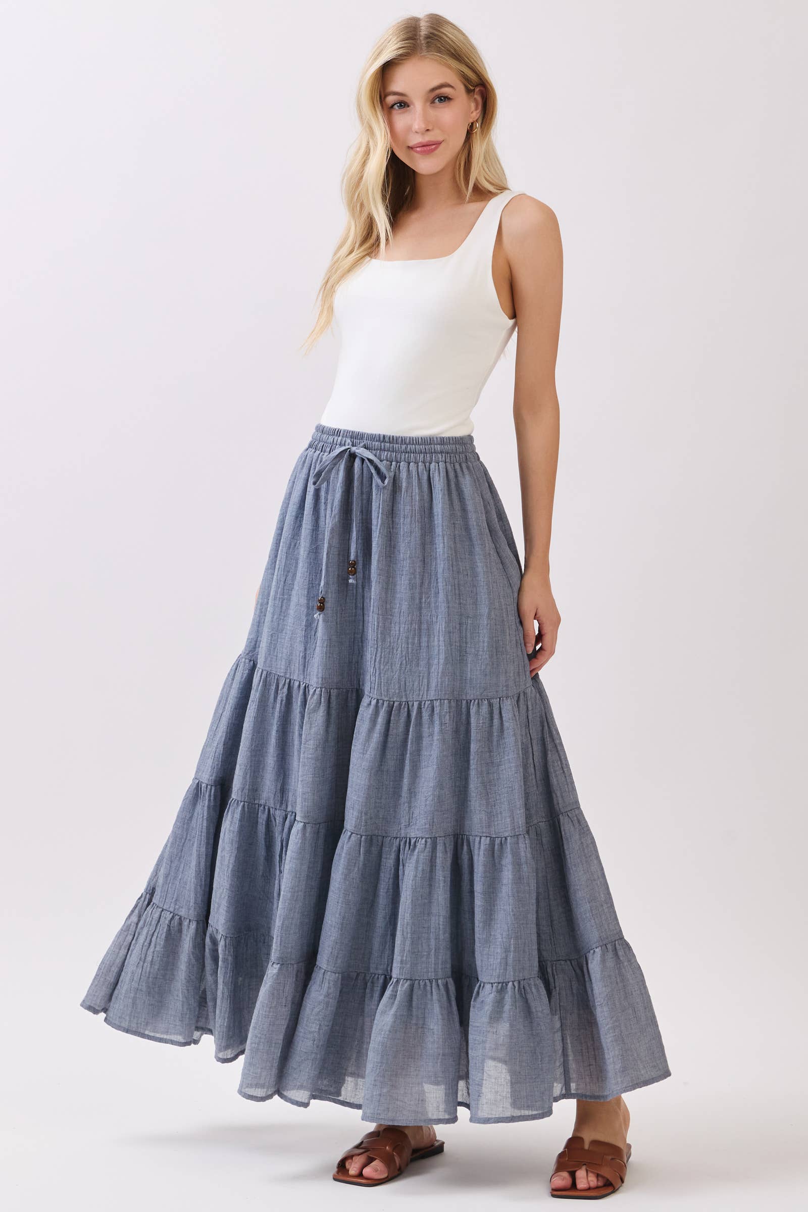Final Touch - Wholesale Skirt - Women's - Tiered Coconut Tie Detail Maxi Skirt - VS300924