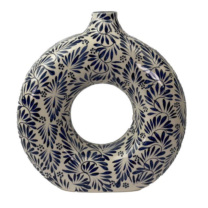 Jarrón de cerámica mexicano azul plumeado para venta al por mayor de Global Crafts