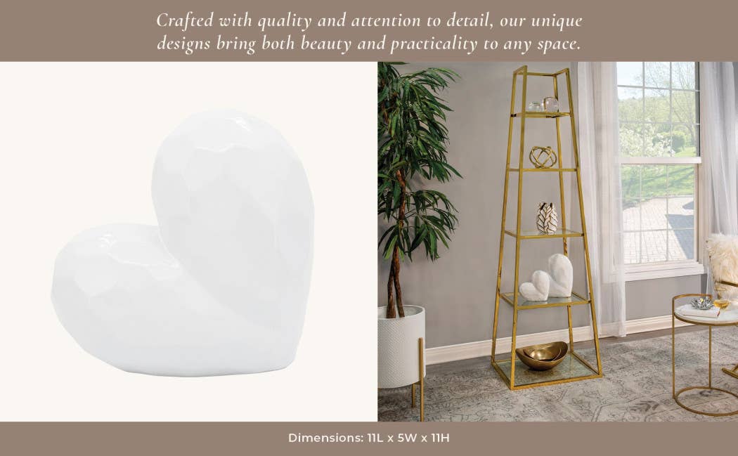 Sagebrook Home - Wholesale Tafelbladdecoratie - Keramisch Abstract Hart Decoratief Object - Wit, 11 in.11