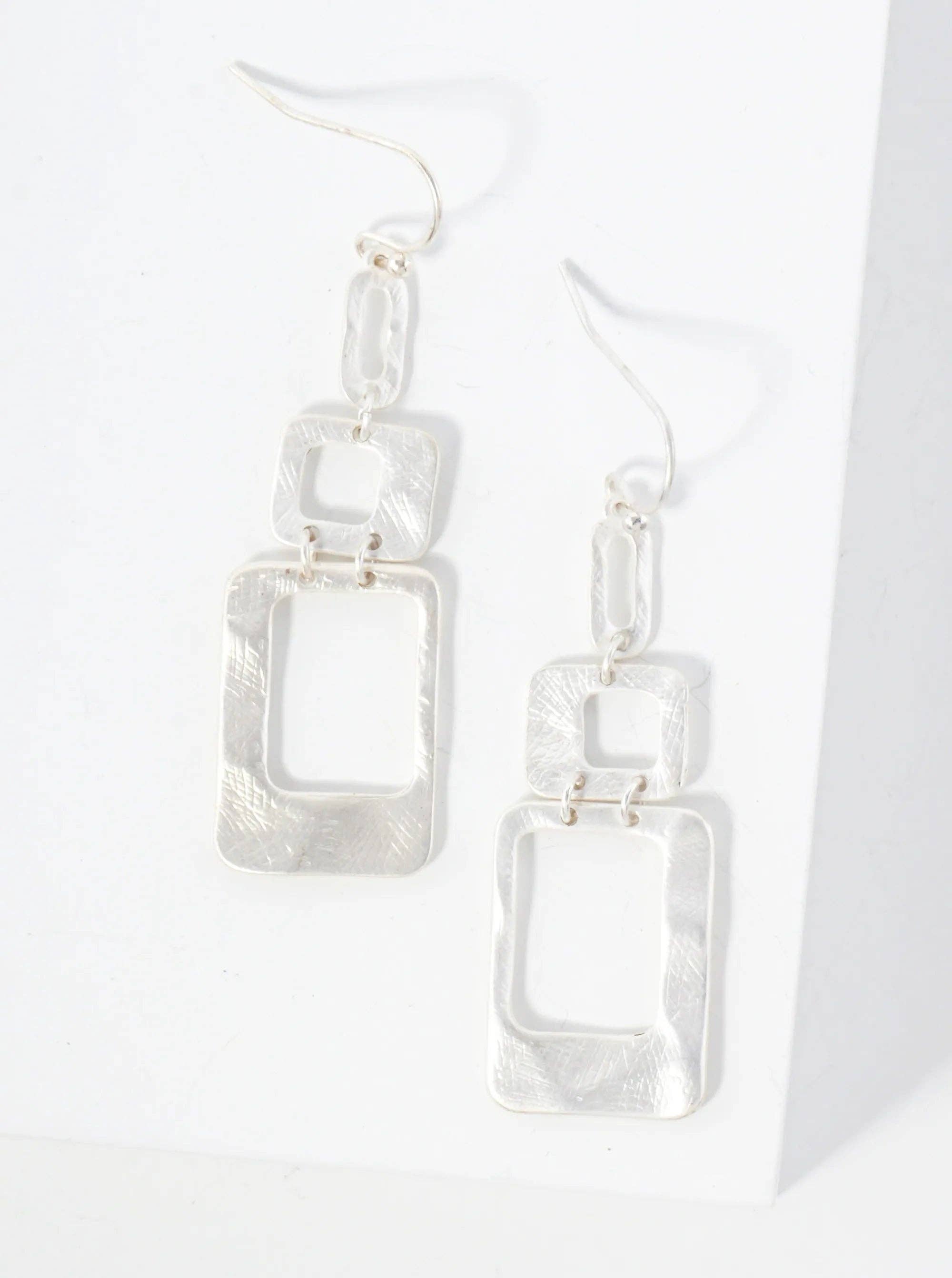 Wild Honey - Wholesale Dangle Earrings - Hand-Molded Geometric Metal Rectangle Oval Drop Dangle Earrings3