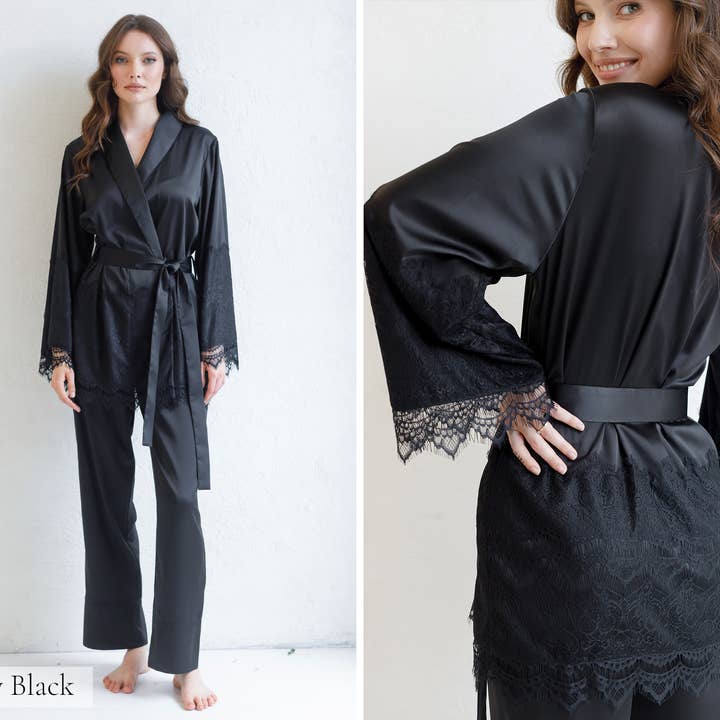 IDENTITY LINGERIE - Wholesale Sleepwear Set - Women's - Silk Satin Pyjama Set with Lace Bridesmaid Pajamas for Women