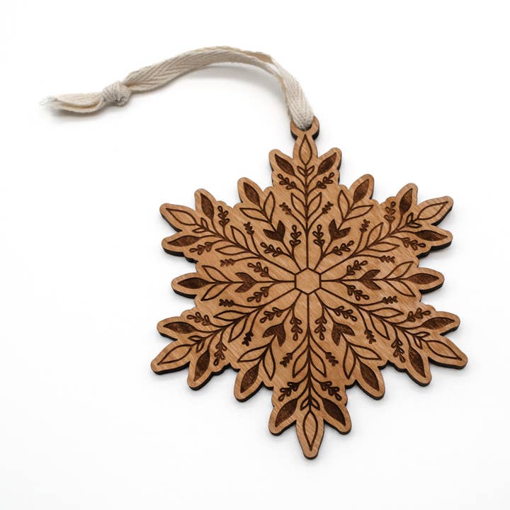 Decorative Snowflake Engraved Wood Ornament for wholesale by Wildewood Handcrafted Goods