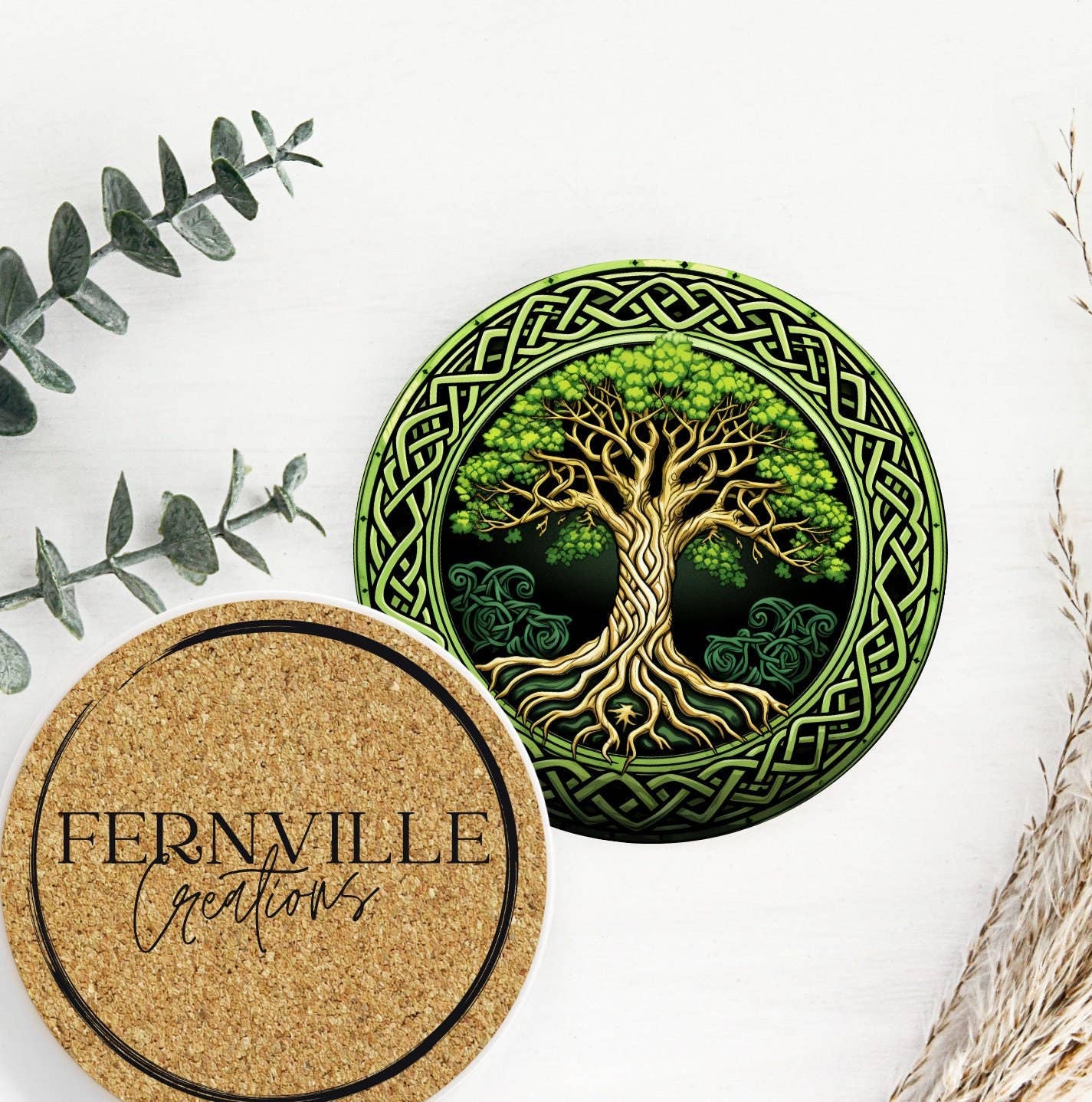 Fernville Creations - Wholesale Coasters - Celtic Tree of Life Ceramic Coaster with Cork Back6
