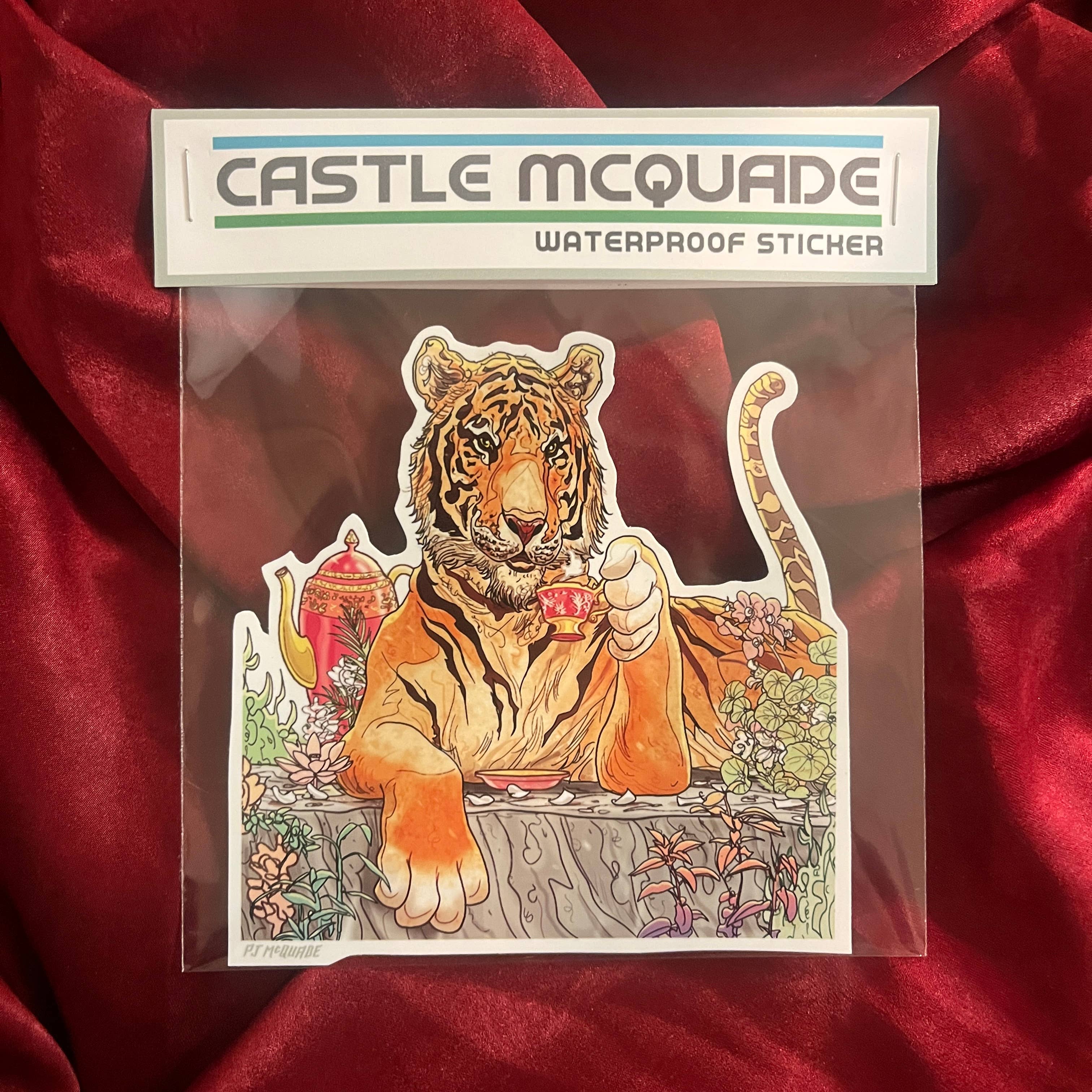 Castle McQuade - Wholesale Sticker -  TIGER DRINKING TEA Waterproof STICKER2
