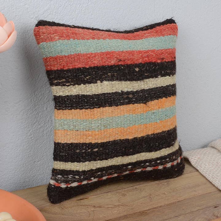Handmade Kilim Couch Pillow 12x12 Vintage Ethnic Striped for wholesale by Kilim Pillow Decors