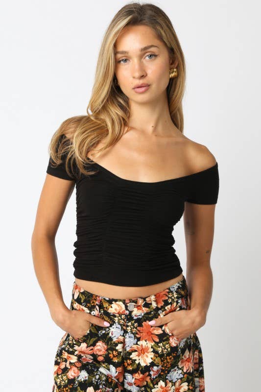 Olivaceous - Venta al por mayor Jersey corto de punto - Mujer - Kimora Top Abierto0