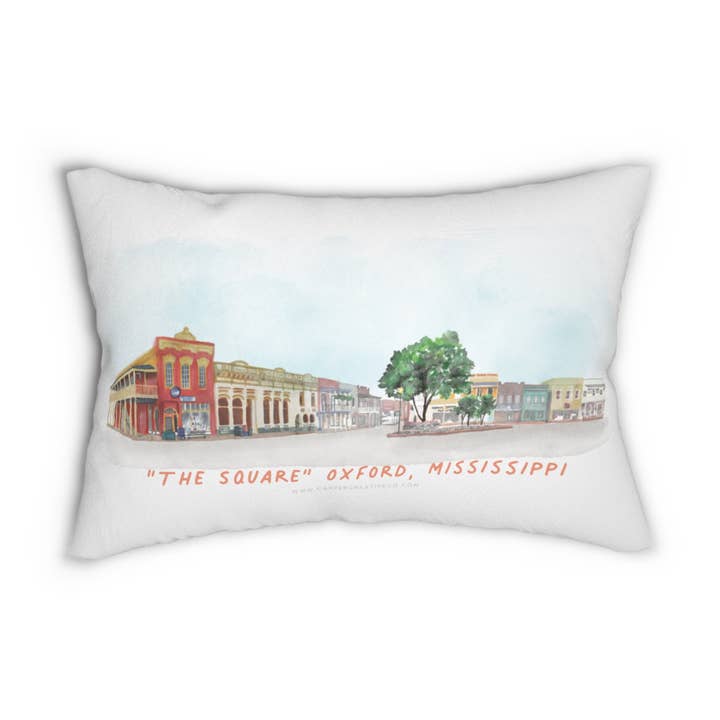 Coussin lombaire The Square Pano Oxford MS Watercolor Art pour la vente par Carper Creative Co.
