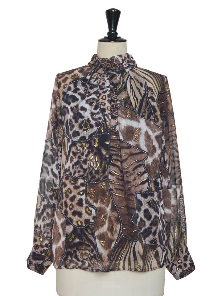 ELLI WHITE - Wholesale Blouse - Women's - Animal print blouse with golden highlights6