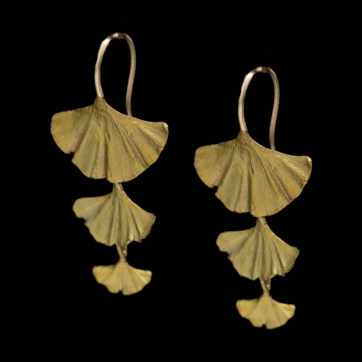Ginkgo Triple Drop Wire Earrings for wholesale by Michael Michaud