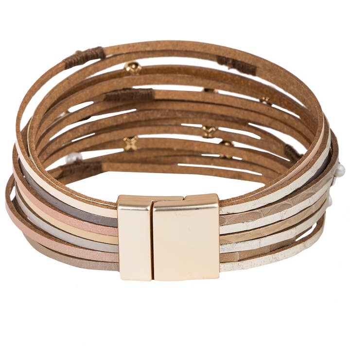 SAACHI - Wholesale Bangle Bracelet - Vibrant Leather Multi Strand Bracelet